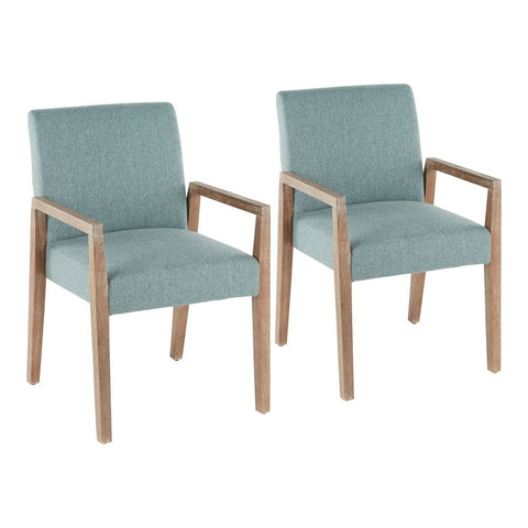 Lumisource Carmen Contemporary Arm Chair in White Washed Wood and Teal Fabric - Set of 2