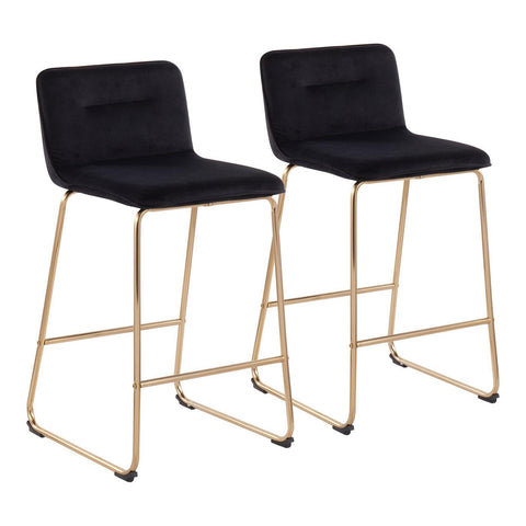 Lumisource Casper Fixed-Height Contemporary Counter Stool in Gold Metal and Black Velvet - Set of 2