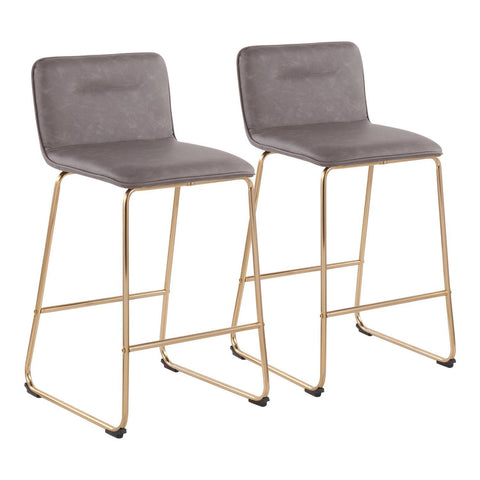 Lumisource Casper Fixed-Height Contemporary Counter Stool in Gold Metal and Grey Faux Leather - Set of 2