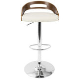 Lumisource Cassis Mid-Century Modern Adjustable Barstool with Swivel in Walnut And Cream Faux Leather