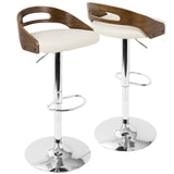 Lumisource Cassis Mid-Century Modern Adjustable Barstool with Swivel in Walnut And Cream Faux Leather