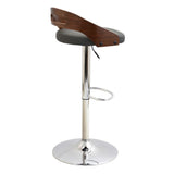 Lumisource Cassis Mid-Century Modern Adjustable Barstool with Swivel in Walnut and Grey Faux Leather
