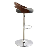Lumisource Cassis Mid-Century Modern Adjustable Barstool with Swivel in Walnut and Grey Faux Leather