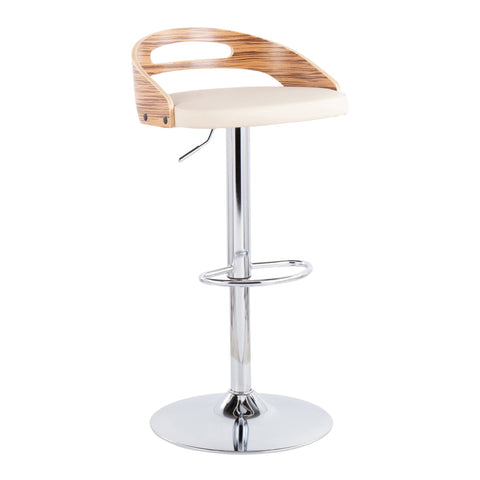 Lumisource Cassis Mid-Century Modern Adjustable Barstool with Swivel in Zebra Wood and Cream Faux Leather