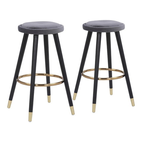 Lumisource Cavalier Glam Counter Stool in Black Wood and Silver Velvet with Gold Accent - Set of 2
