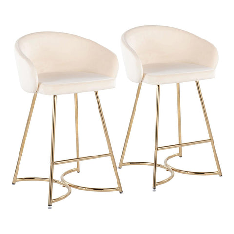 Lumisource Cece Contemporary/Glam Counter Stool in Gold Steel and Cream Velvet - Set of 2