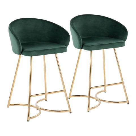 Lumisource Cece Contemporary/Glam Counter Stool in Gold Steel and Green Velvet - Set of 2