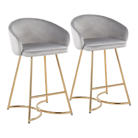 Lumisource Cece Contemporary/Glam Counter Stool in Gold Steel and Silver Velvet - Set of 2