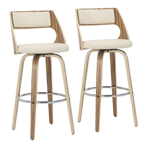 Lumisource Cecina Mid-Century Modern Barstool with Swivel in Zebra and Cream Faux Leather - Set of 2