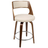 Lumisource Cecina Mid-Century Modern Counter Stool with Swivel in Walnut and Cream Faux Leather - Set of 2