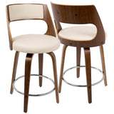 Lumisource Cecina Mid-Century Modern Counter Stool with Swivel in Walnut and Cream Faux Leather - Set of 2