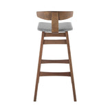 Lumisource Chalet Mid-Century Modern Barstool in Walnut Wood with Grey Fabric
