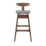 Lumisource Chalet Mid-Century Modern Barstool in Walnut Wood with Grey Fabric