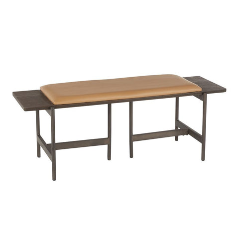 Lumisource Chloe Contemporary Bench in Antique Metal and Camel Faux Leather with Espresso Wood Accents