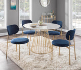 Lumisource Chloe Contemporary/Glam Dining Chair in Gold Metal and Dark Blue Satin - Set of 2