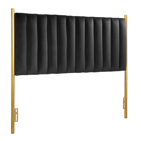 Lumisource Chloe Contemporary/Glam Headboard in Gold Steel and Black Velvet