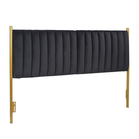 Lumisource Chloe Contemporary/Glam King Headboard in Gold Steel and Black Velvet