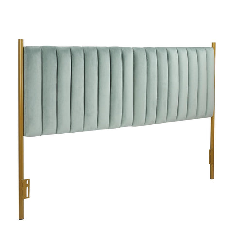 Lumisource Chloe Contemporary/Glam King Headboard in Gold Steel and Sage Green Velvet