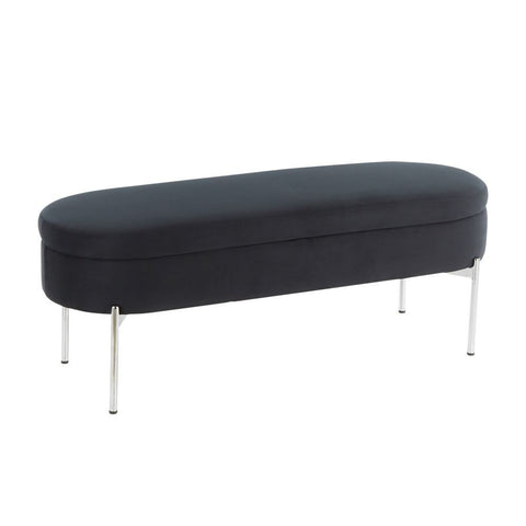 Lumisource Chloe Contemporary/Glam Storage Bench in Chrome Metal and Black Velvet