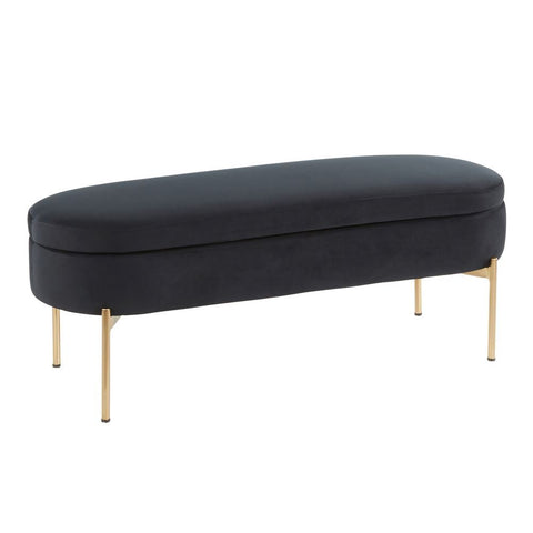 Lumisource Chloe Contemporary/Glam Storage Bench in Gold Metal and Black Velvet