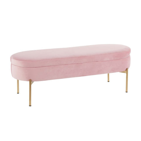 Lumisource Chloe Contemporary/Glam Storage Bench in Gold Metal and Blush Pink Velvet