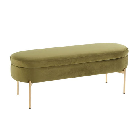Lumisource Chloe Contemporary/Glam Storage Bench in Gold Metal and Green Velvet
