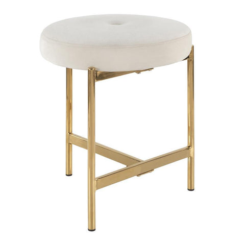 Lumisource Chloe Contemporary Vanity Stool in Gold Metal and White Velvet