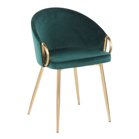 Lumisource Claire Contemporary/Glam Chair in Gold Metal and Emerald Green Velvet
