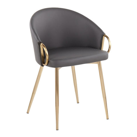 Lumisource Claire Contemporary/Glam Chair in Gold Metal and Grey Faux Leather