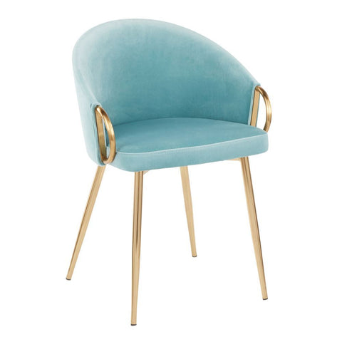 Lumisource Claire Contemporary/Glam Chair in Gold Metal and Light Blue Velvet
