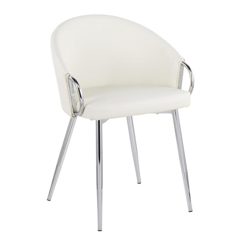 Lumisource Claire Contemporary/Glam Chair in Silver Metal and White Faux Leather