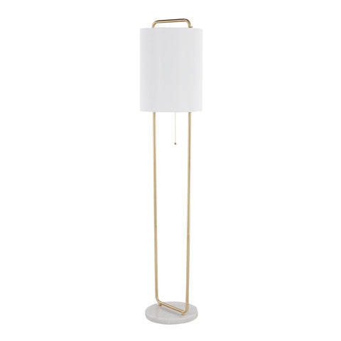 Lumisource Claire Contemporary/Glam Floor Lamp in White Marble and Antique Gold Metal with White Linen Shade