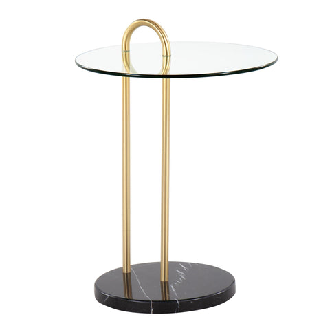 Lumisource Claire Contemporary/Glam Side Table in Black Marble and Gold Steel with Clear Glass Top