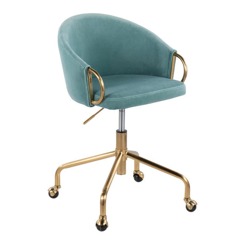 Lumisource Claire Contemporary/Glam Task Chair in Gold Metal and Light Blue Velvet