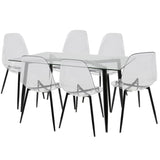 Lumisource Clara 7-Piece Mid-Century Modern Dining Set in Black and Clear
