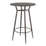 Lumisource Clara Industrial Round Bar Table in Antique Metal with Espresso Wood-Pressed Grain Bamboo
