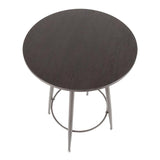 Lumisource Clara Industrial Round Bar Table in Antique Metal with Espresso Wood-Pressed Grain Bamboo