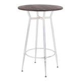 Lumisource Clara Industrial Round Bar Table in Vintage White Metal with Espresso Wood-Pressed Grain Bamboo