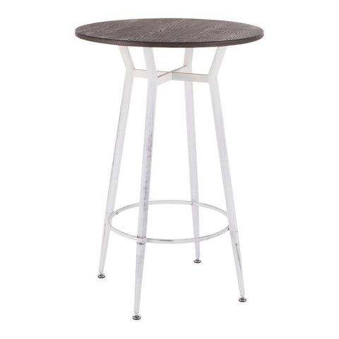 Lumisource Clara Industrial Round Bar Table in Vintage White Metal with Espresso Wood-Pressed Grain Bamboo