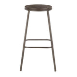 Lumisource Clara Industrial Round Barstool in Antique Metal and Espresso Wood-Pressed Grain Bamboo - Set of 2