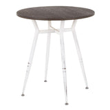 Lumisource Clara Industrial Round Dinette Table in Vintage White Metal and Espresso Wood-Pressed Grain Bamboo