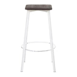 Lumisource Clara Industrial Square Barstool in Vintage White Metal and Espresso Wood-Pressed Grain Bamboo - Set of 2