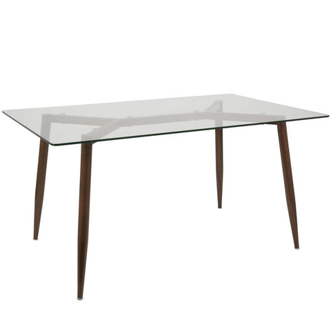Lumisource Clara Mid-Century Modern Dining Table in Walnut and Clear