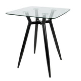 Lumisource Clara Mid-Century Modern Square Counter Table with Black Metal Legs and Clear Glass Top