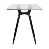 Lumisource Clara Mid-Century Modern Square Counter Table with Black Metal Legs and Clear Glass Top