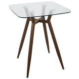 Lumisource Clara Mid-Century Modern Square Counter Table with Walnut Metal Legs and Clear Glass Top