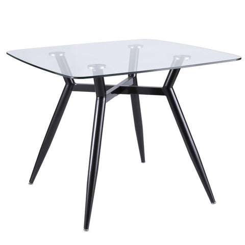 Lumisource Clara Mid-Century Modern Square Dining Table with Black Metal Legs and Clear Glass Top