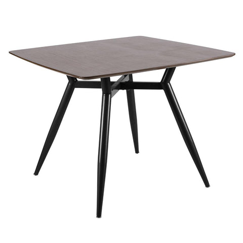 Lumisource Clara Mid-Century Modern Square Dining Table with Black Metal Legs and Walnut Wood Top