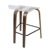 Lumisource Clarity 26" Contemporary Counter Stool in Walnut Wood and Clear Acrylic