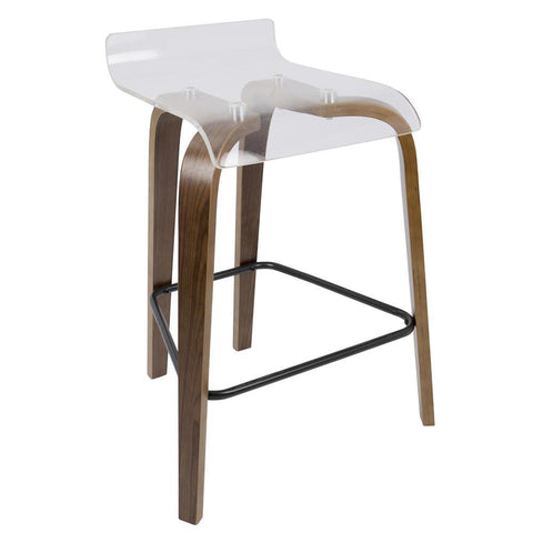 Lumisource Clarity 26" Contemporary Counter Stool in Walnut Wood and Clear Acrylic
